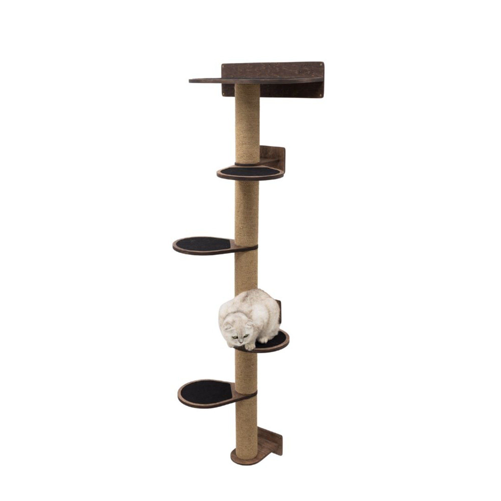 Large Cat Tree in Dark Walnut – Modern Minimalist Wall-Mounted Cat Tower