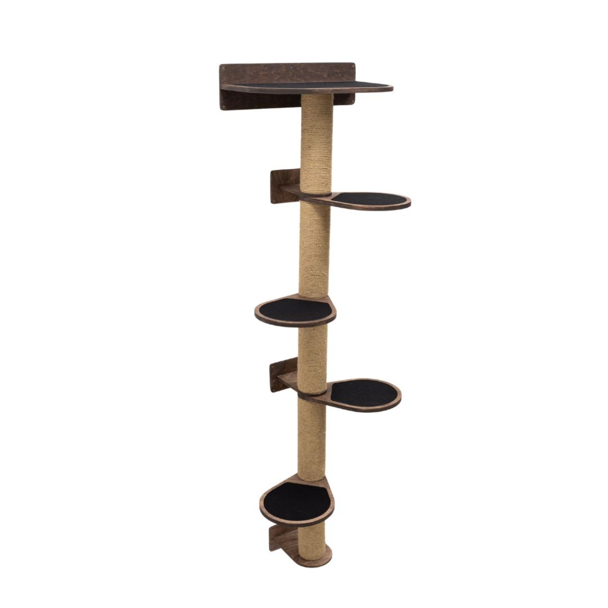 Large Cat Tree in Dark Walnut – Modern Minimalist Wall-Mounted Cat Tower