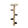 Minimalist light wood cat wall tree with black and beige details