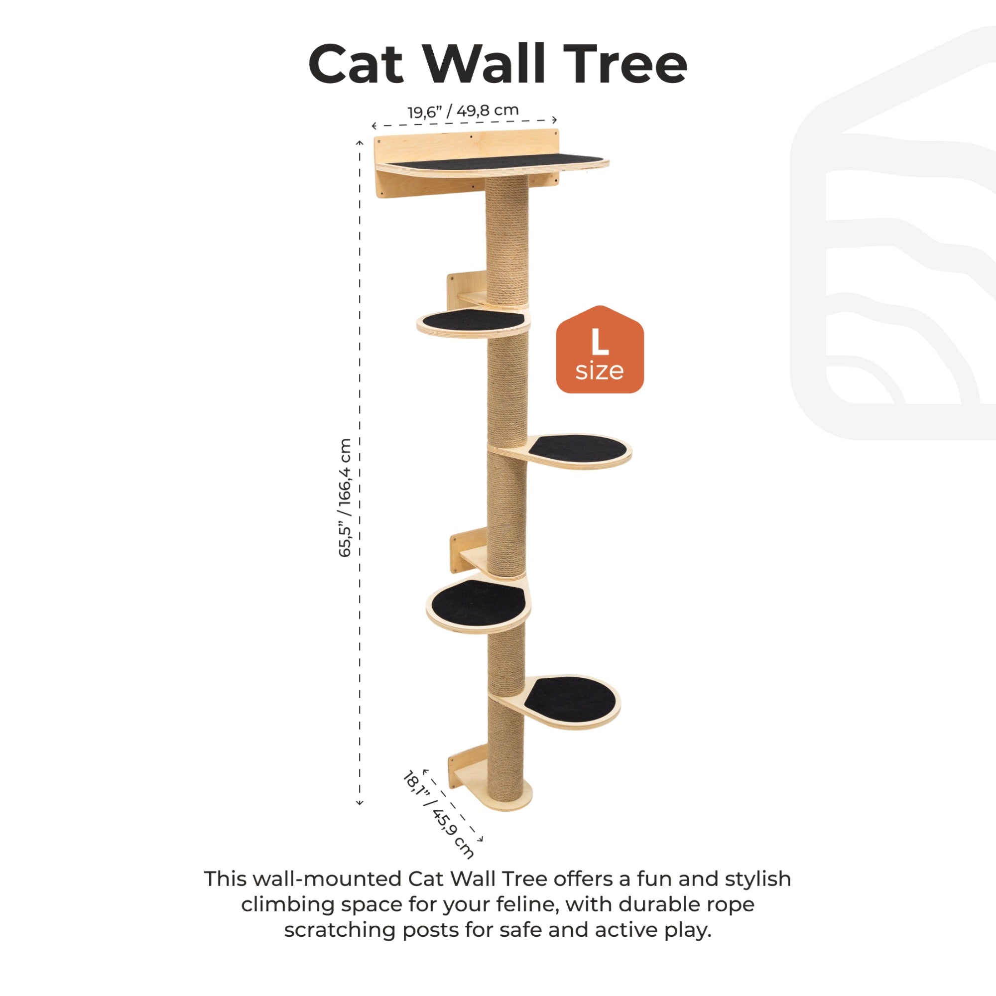 Large Modern Cat Tree – Light Wood Finish Wall-Mounted Pet Tower
