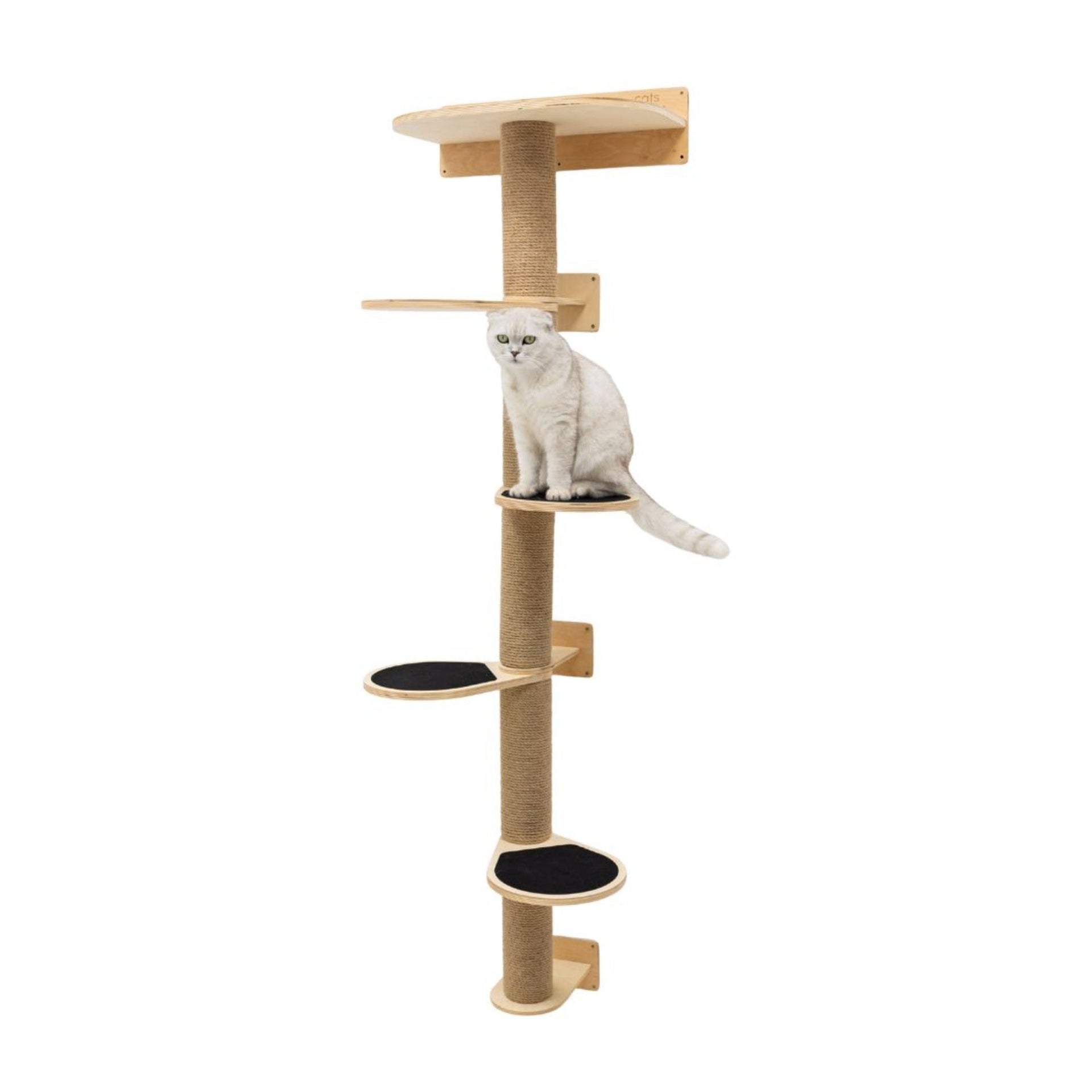 Large Modern Cat Tree – Light Wood Finish Wall-Mounted Pet Tower