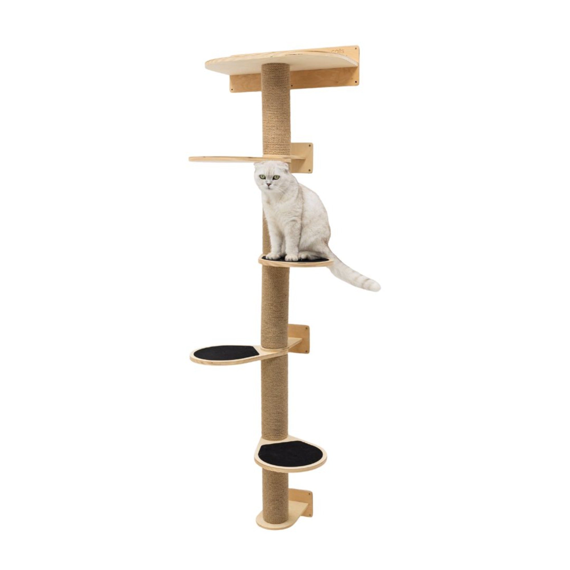 Large Modern Cat Tree – Light Wood Finish Wall-Mounted Pet Tower