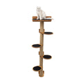 A large multi-level oak-colored cat tree with a sisal-wrapped scratching post and soft felt resting platforms.