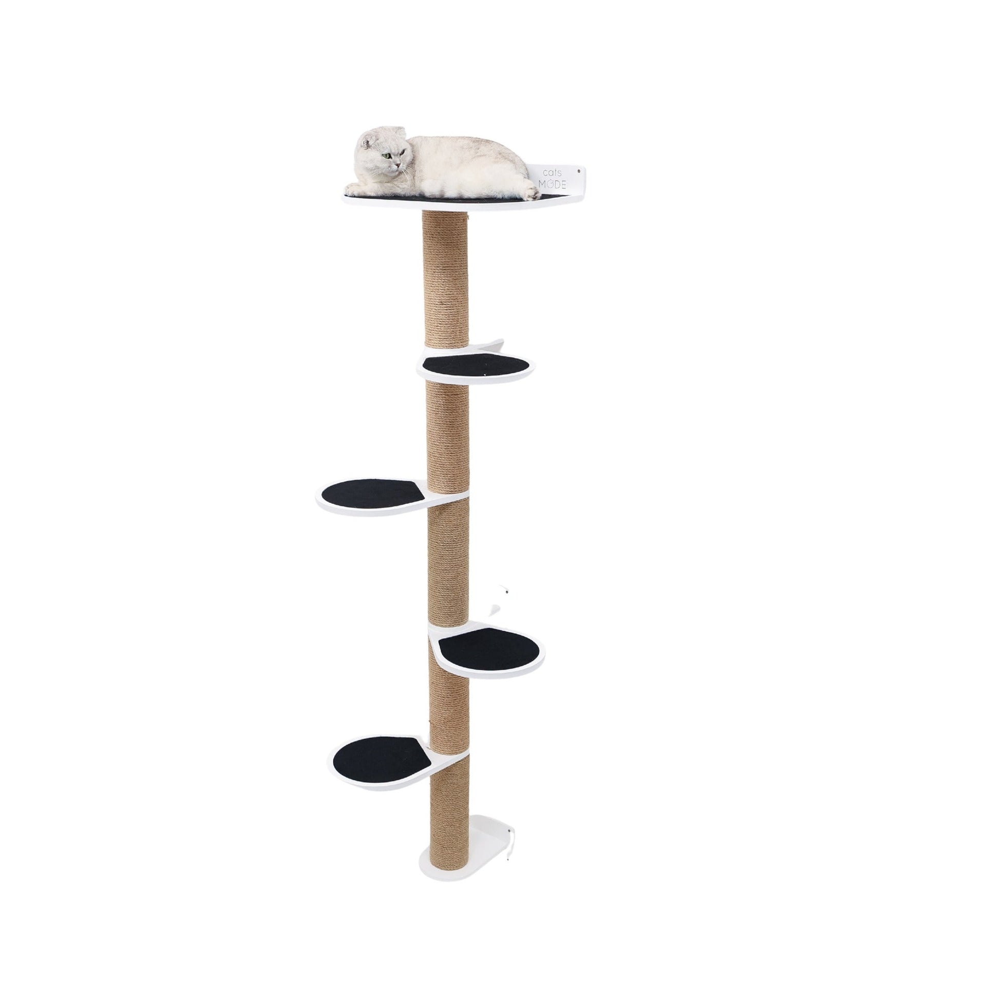 Large white multi-level cat tree tower for climbing and resting