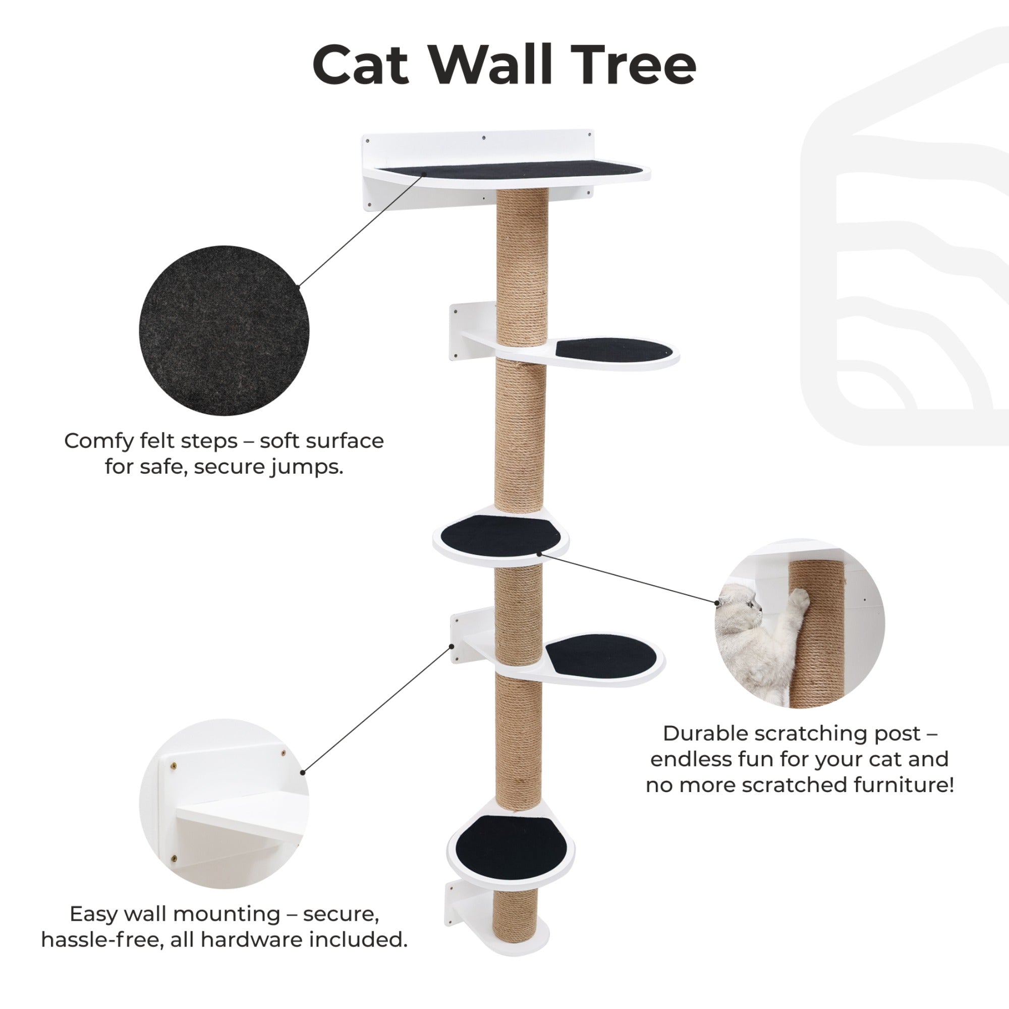 Large White Cat Tree - Sturdy Multi-Level Climbing Tower