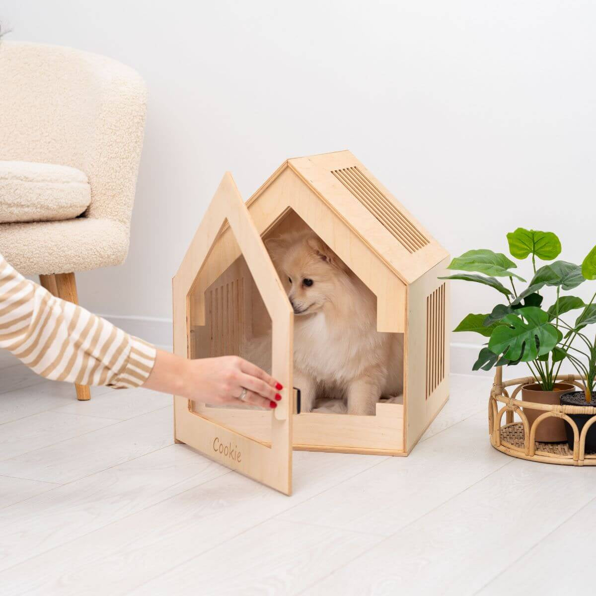 Large Indoor Wooden Dog House for Stylish Home Pet Comfort
