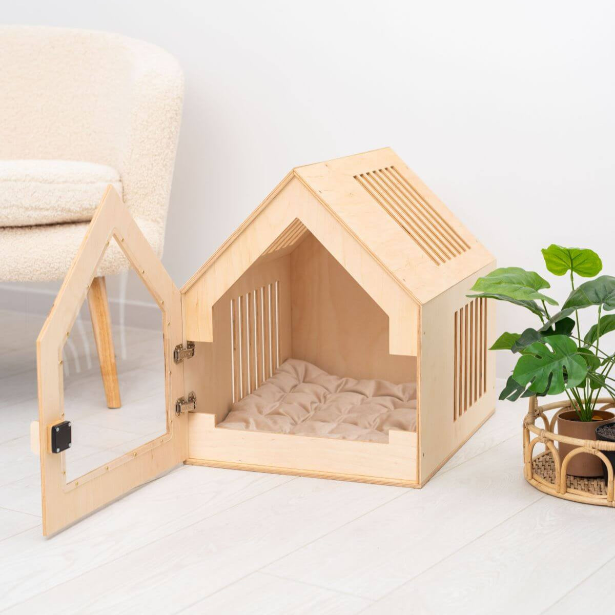 Large Indoor Wooden Dog House for Stylish Home Pet Comfort