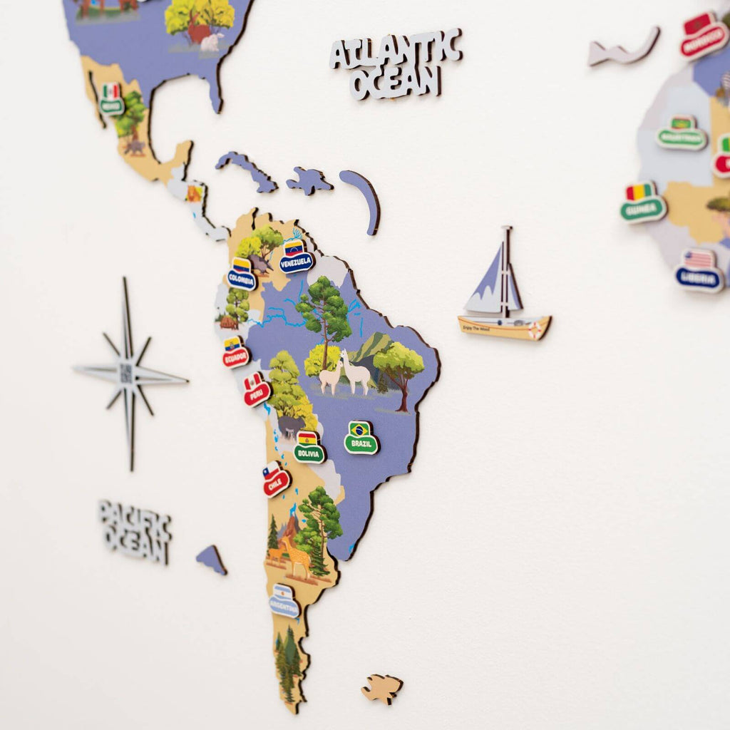 Interactive Animal World Map Wall Decor for Kids Nursery