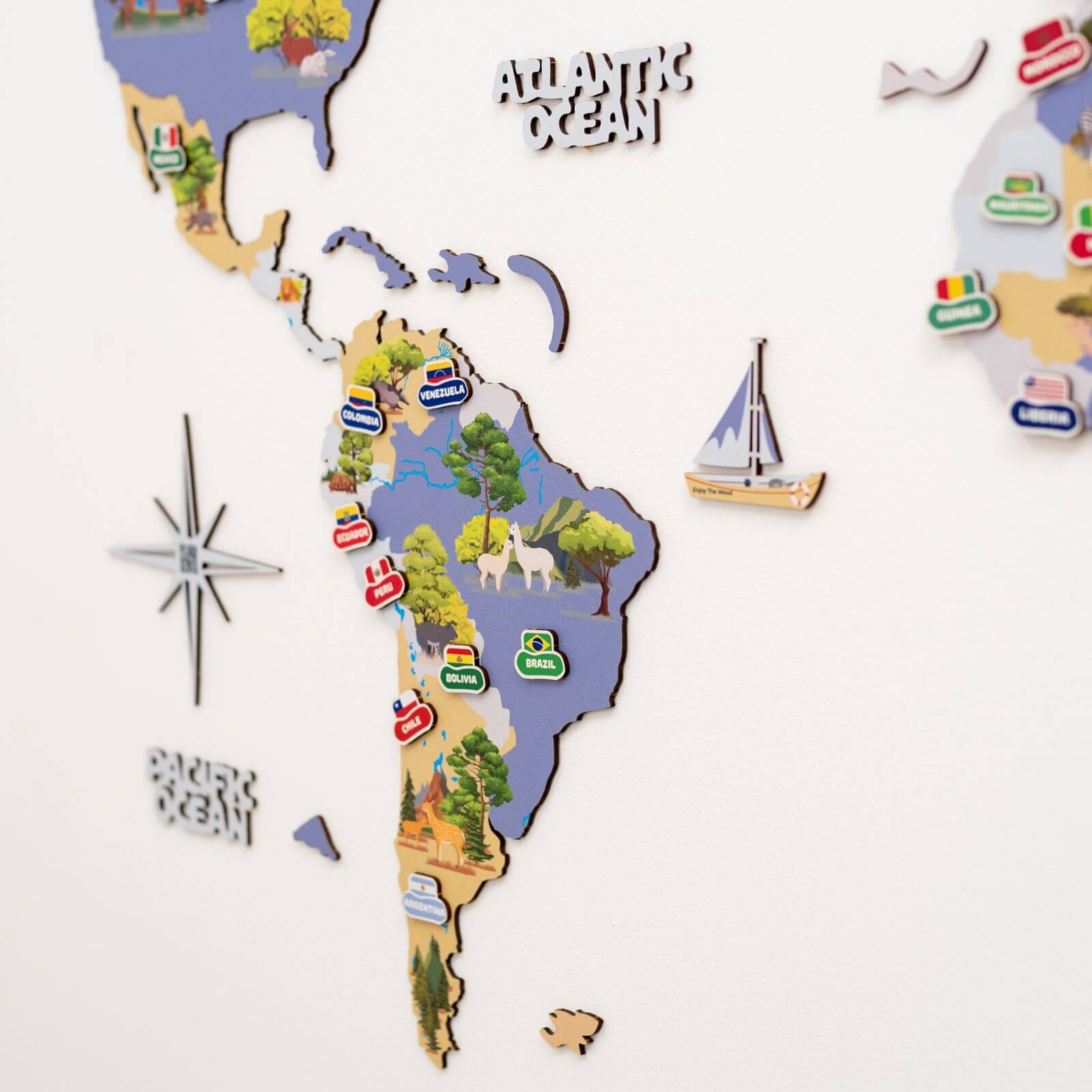 Interactive Animal World Map Wall Decor for Kids Nursery