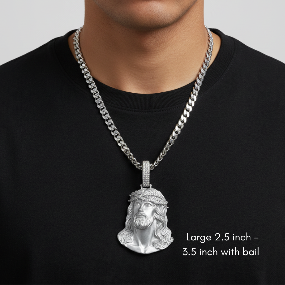 Moissanite Jesus Piece Pendant Solid 925 Sterling Silver Matte Finish