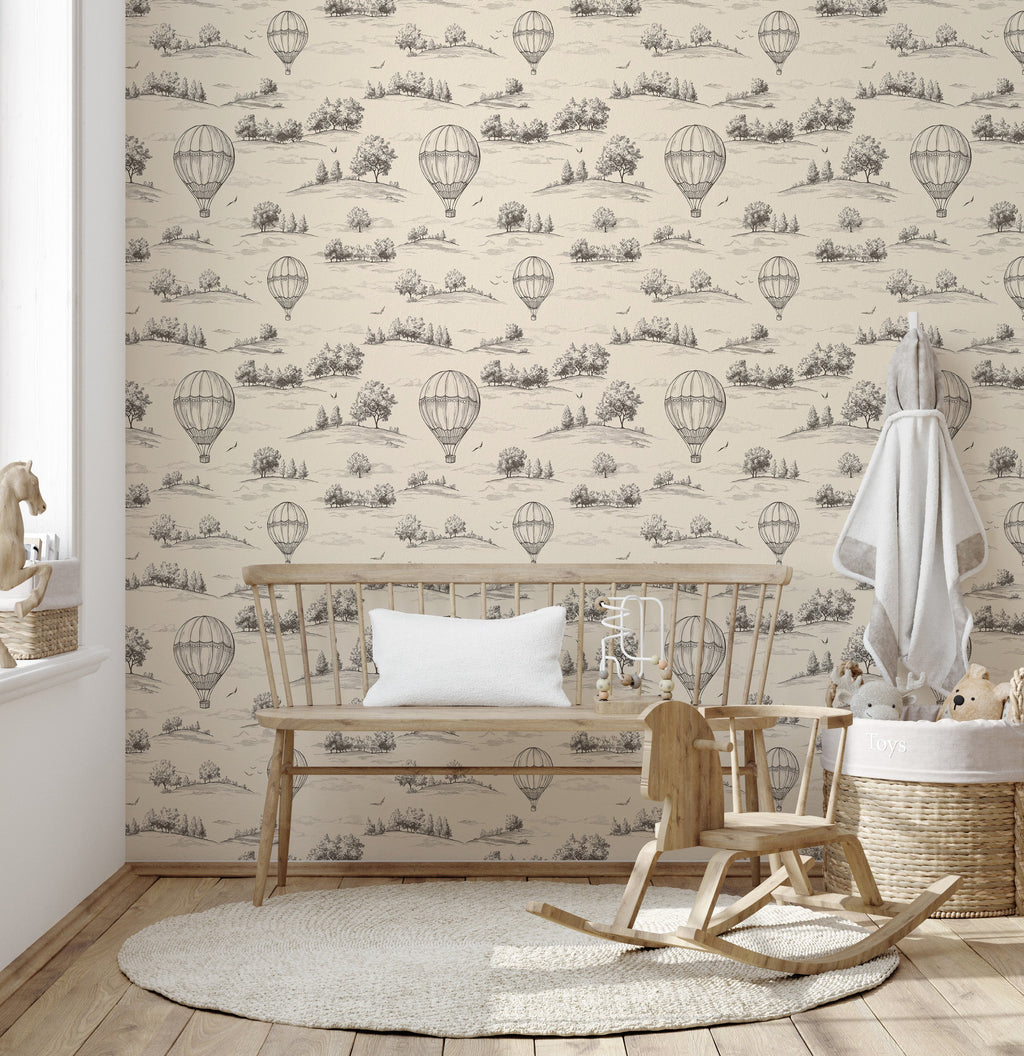 Ralph Removable Wallpaper in Cream and Charcoal-Grey Vintage