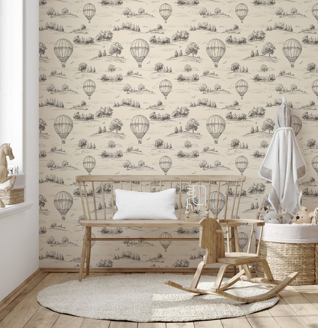 Ralph Removable Wallpaper in Cream and Charcoal-Grey Vintage