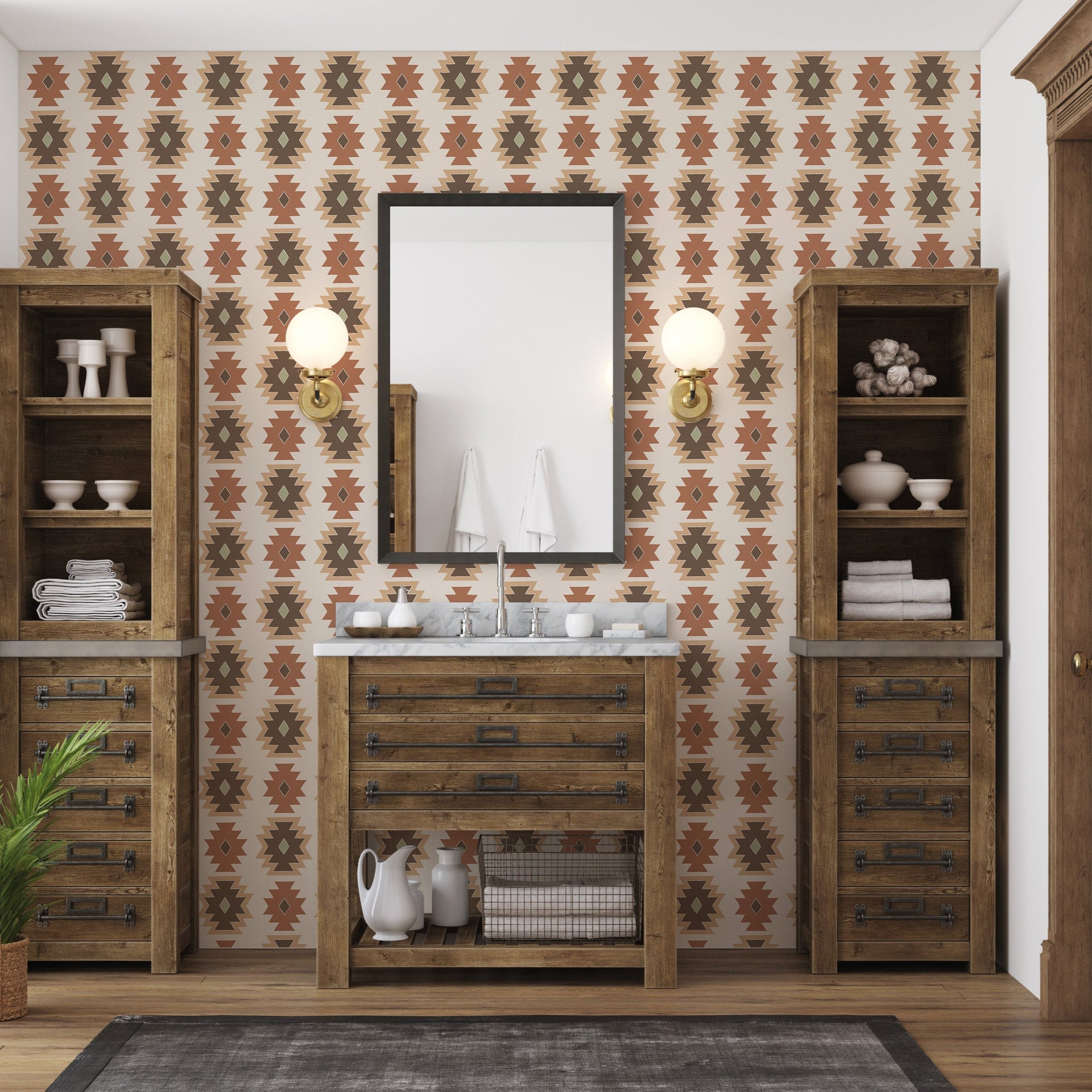 Phoenix geometric wallpaper in beige, terracotta, and brown bohemian colors
