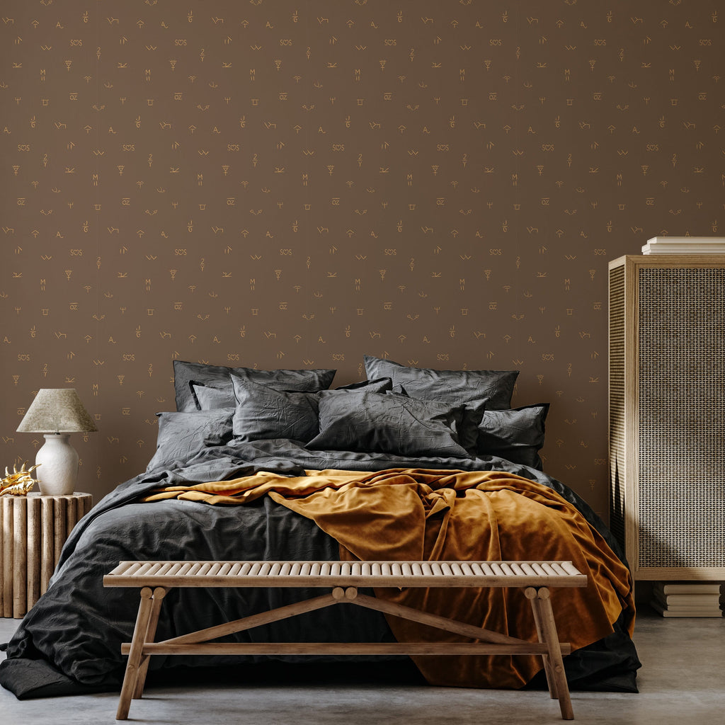 Modern Carver geometric wallpaper with brown and gold patterns for minimalist interior design