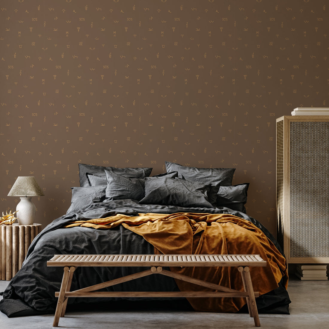 Modern Carver geometric wallpaper with brown and gold patterns for minimalist interior design