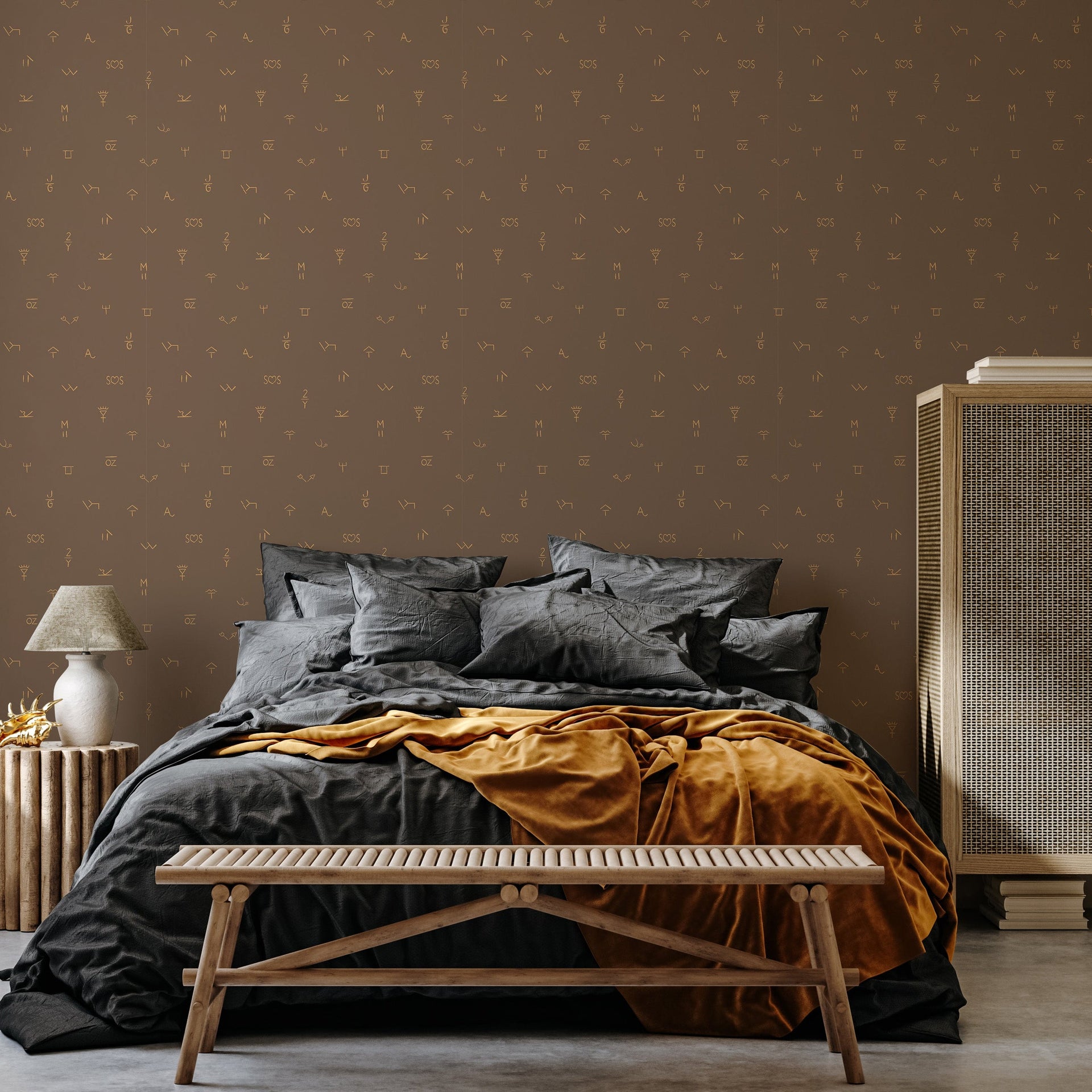 Modern Carver geometric wallpaper with brown and gold patterns for minimalist interior design