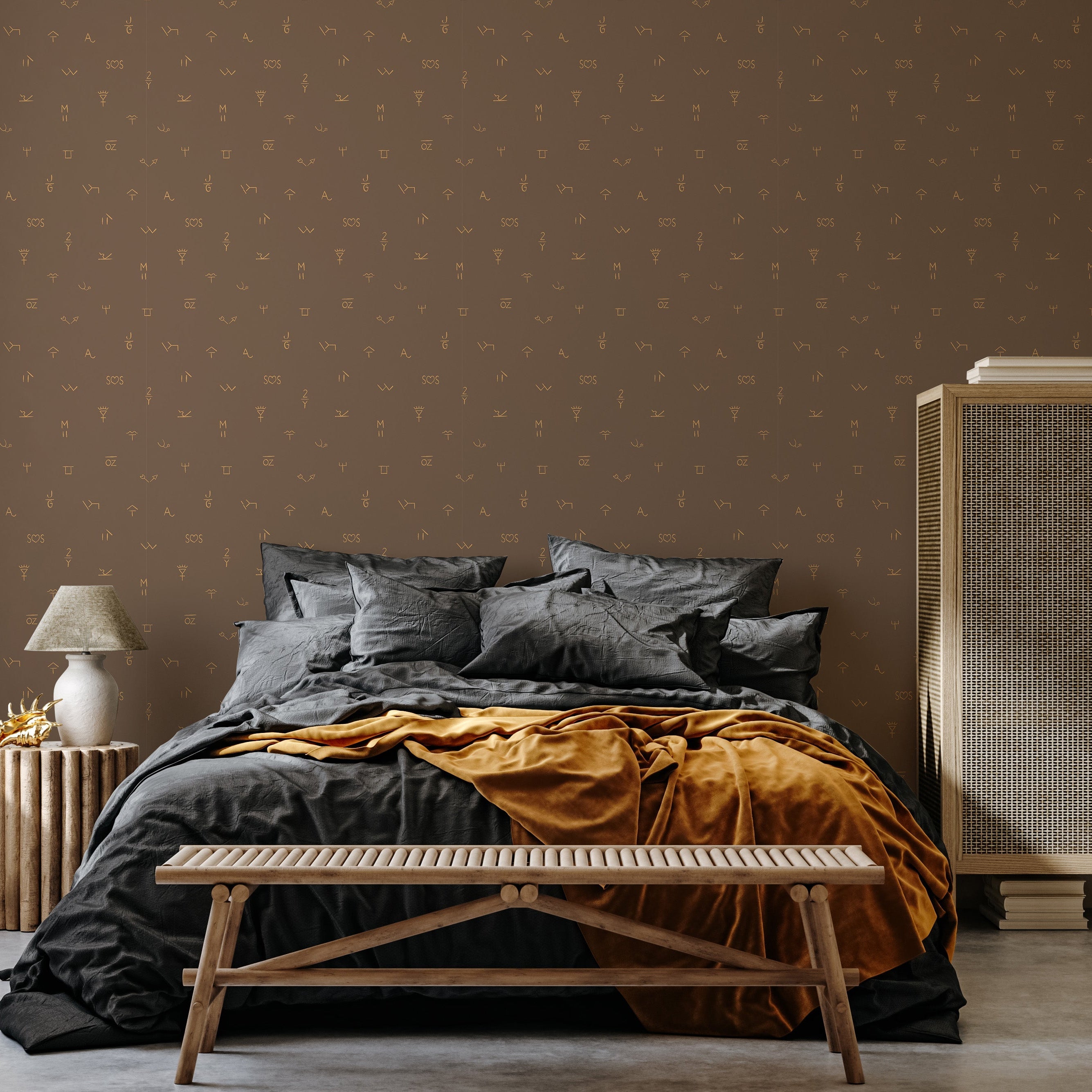 Modern Carver geometric wallpaper with brown and gold patterns for minimalist interior design