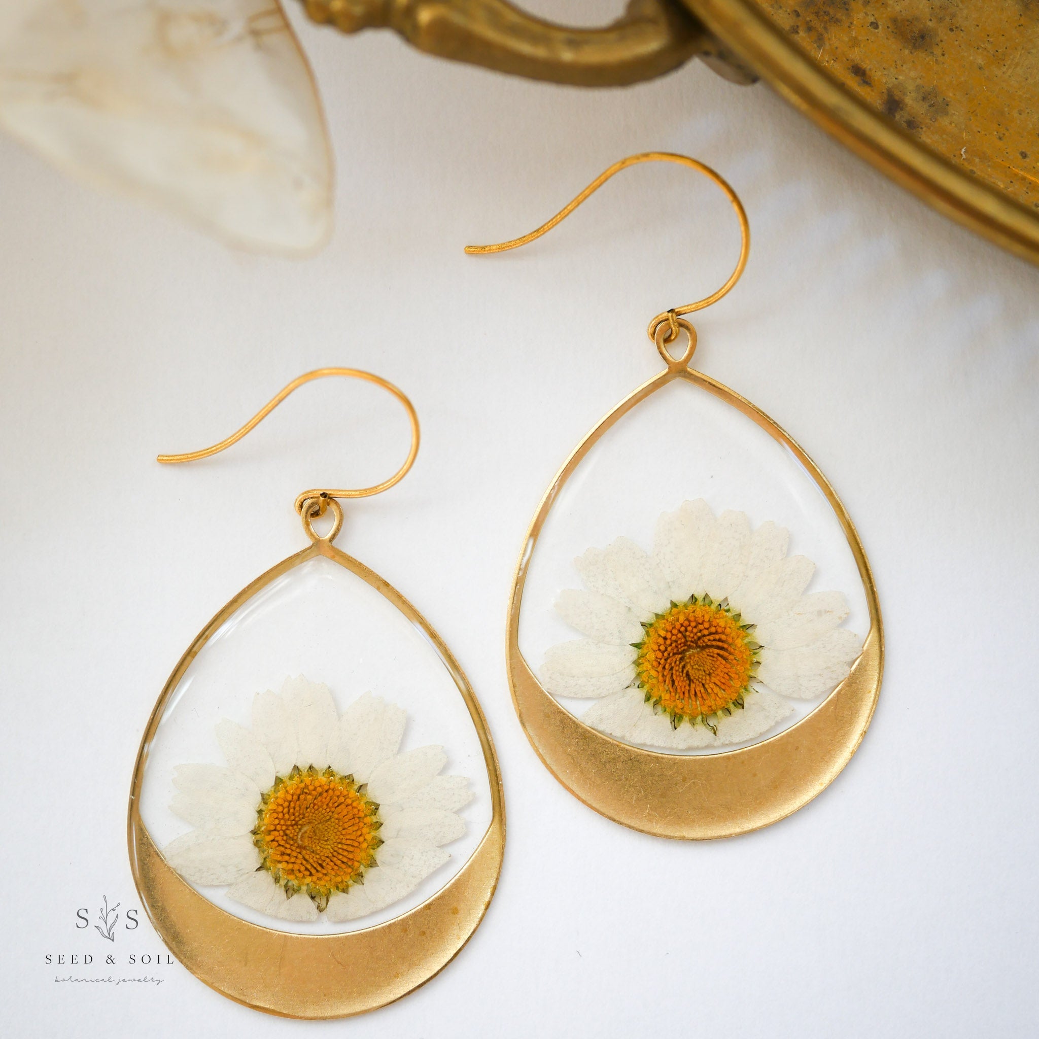 Large Horizon Hoop Earrings - Gold Botanical Statement