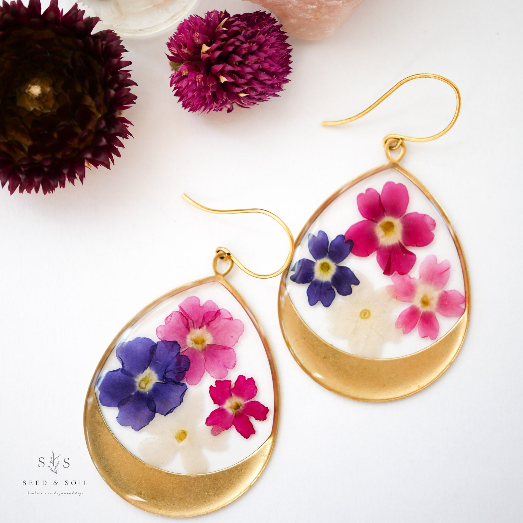 Large Horizon Hoop Earrings - Gold Botanical Statement