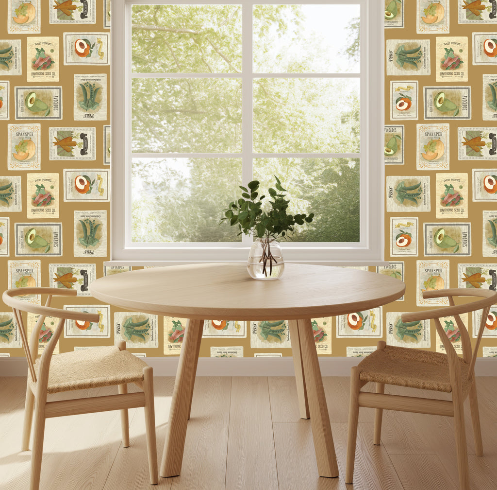 Martha Vintage Floral Wallpaper in Beige, Brown, and Green