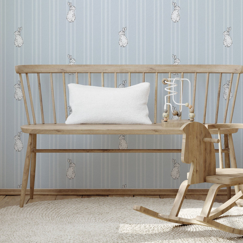 Larkin striped wallpaper by Luna Pictata in blue, beige, and white for traditional rooms