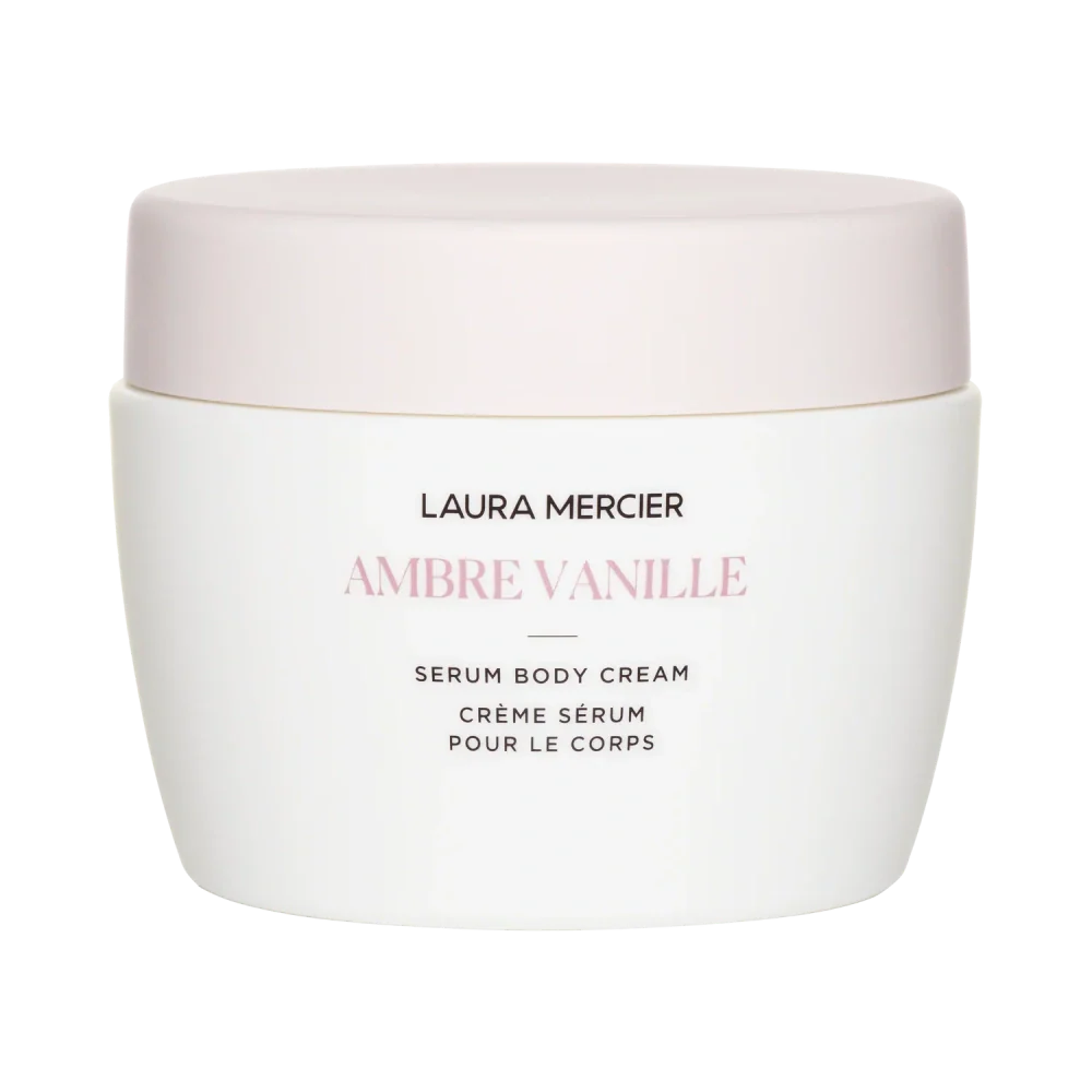 Laura Mercier Ambre Vanille Serum Body Cream 200mL jar, a luxurious hydrating moisturizer for the body.
