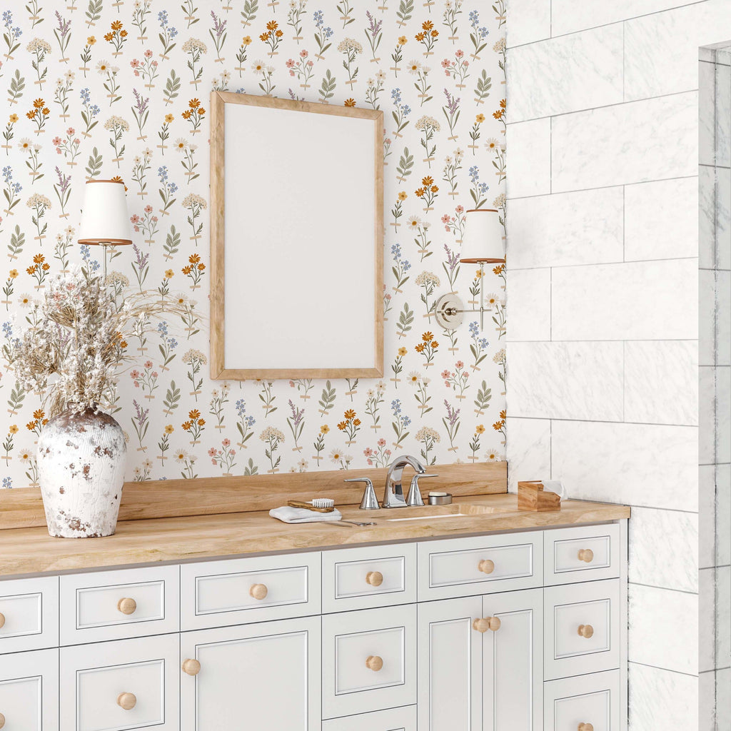 Laurence Floral Removable Wallpaper in Sage-Green and Terracotta