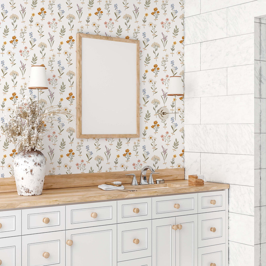 Laurence Floral Removable Wallpaper in Sage-Green and Terracotta