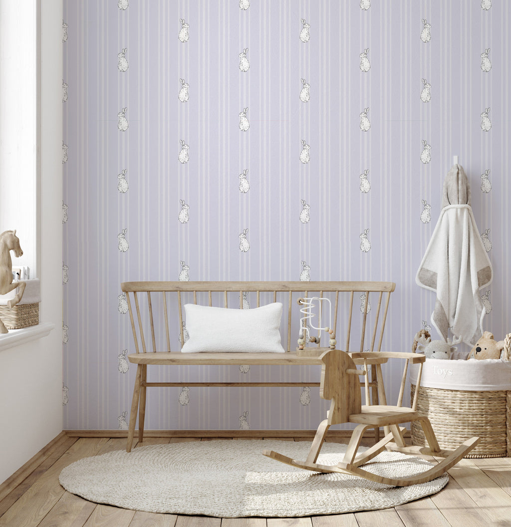 Larkin Striped Removable Wallpaper in Blue, Beige and White