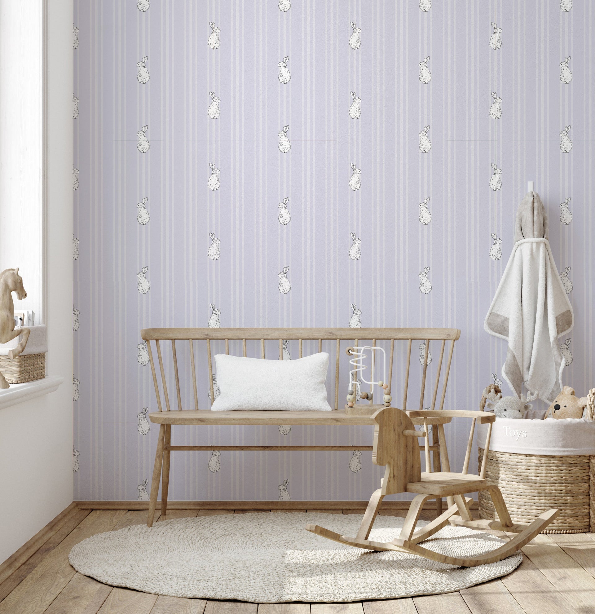 Larkin Striped Removable Wallpaper in Blue, Beige and White