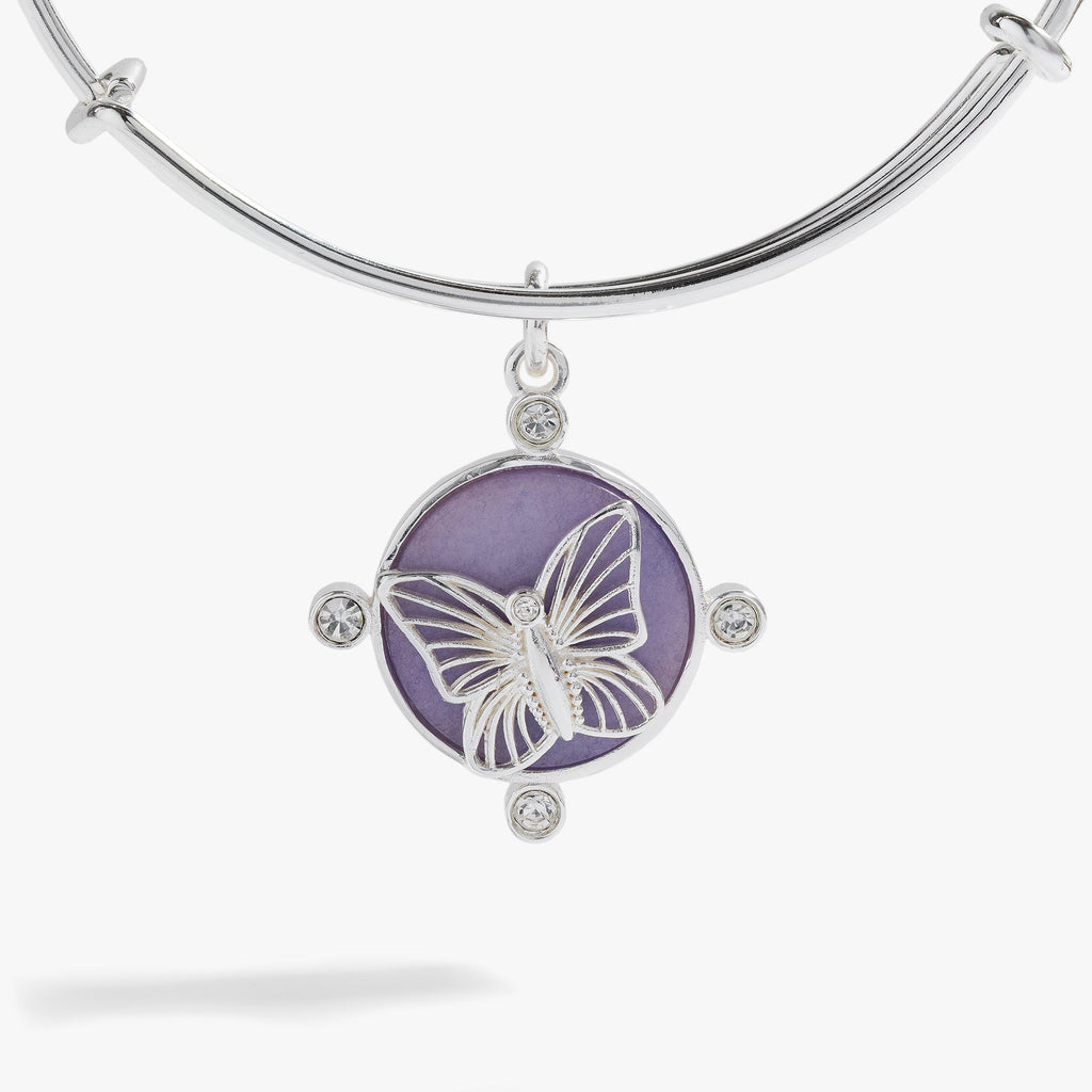 Lavender Butterfly Charm Bangle with Purple Dyed Jade