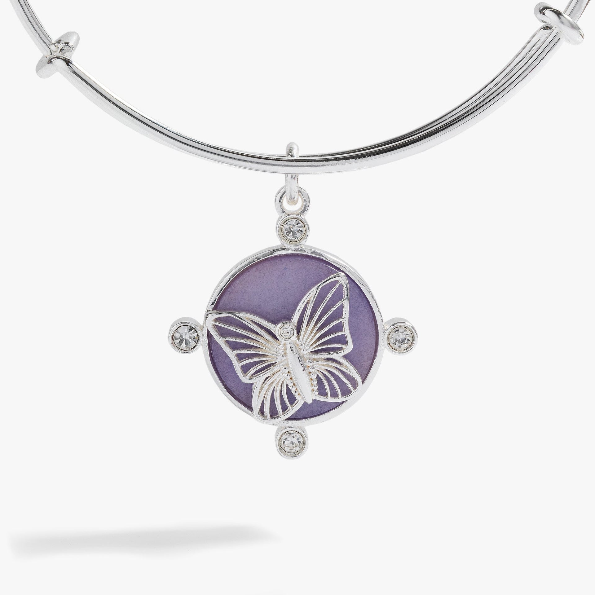 Lavender Butterfly Charm Bangle with Purple Dyed Jade
