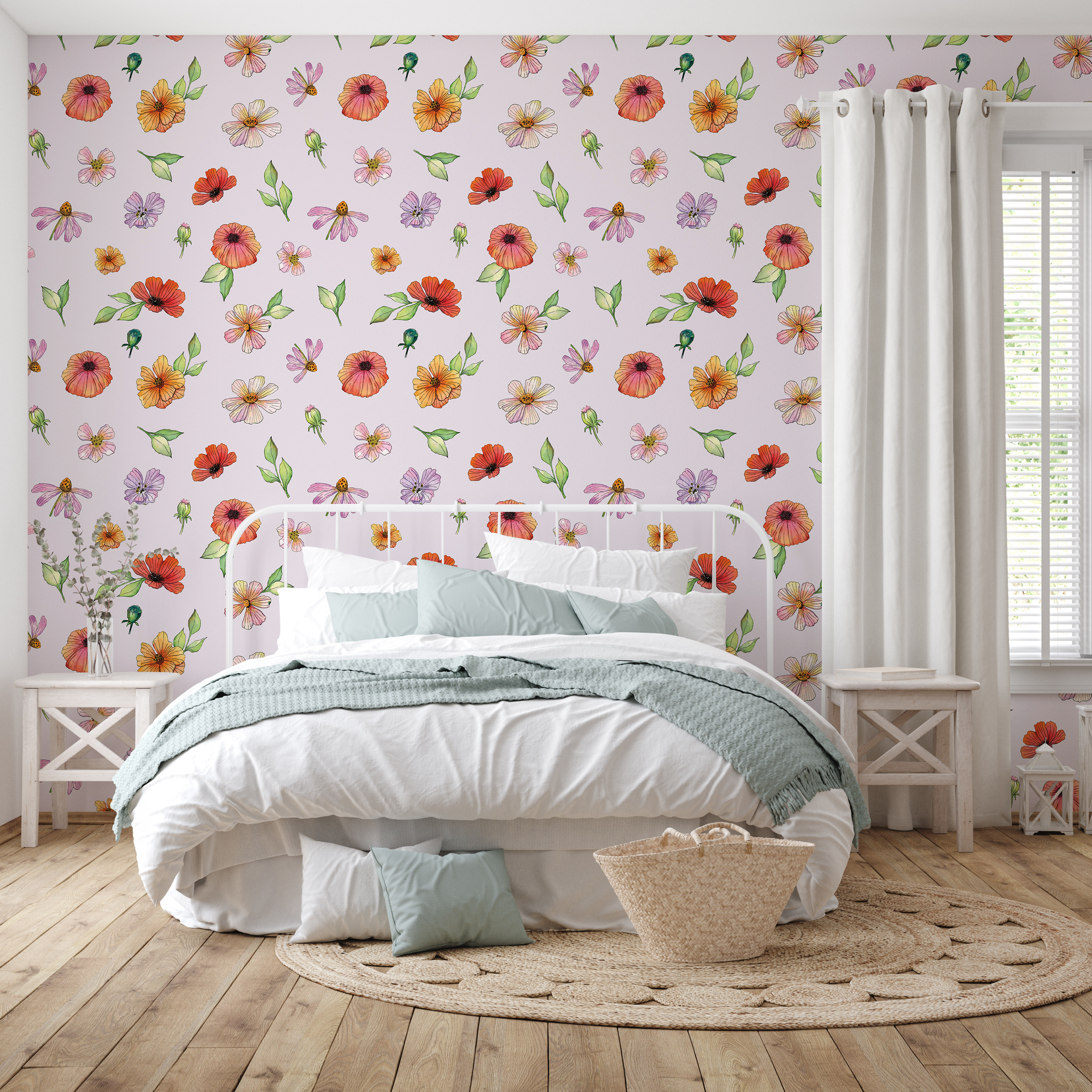 Amy Bohemian Floral Removable Wallpaper - Pink Orange and Yellow