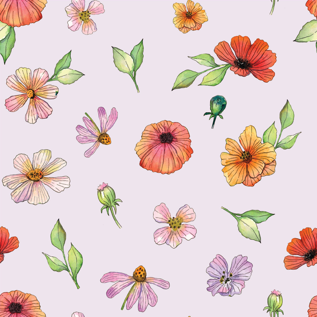 Amy Bohemian Floral Removable Wallpaper - Pink Orange and Yellow
