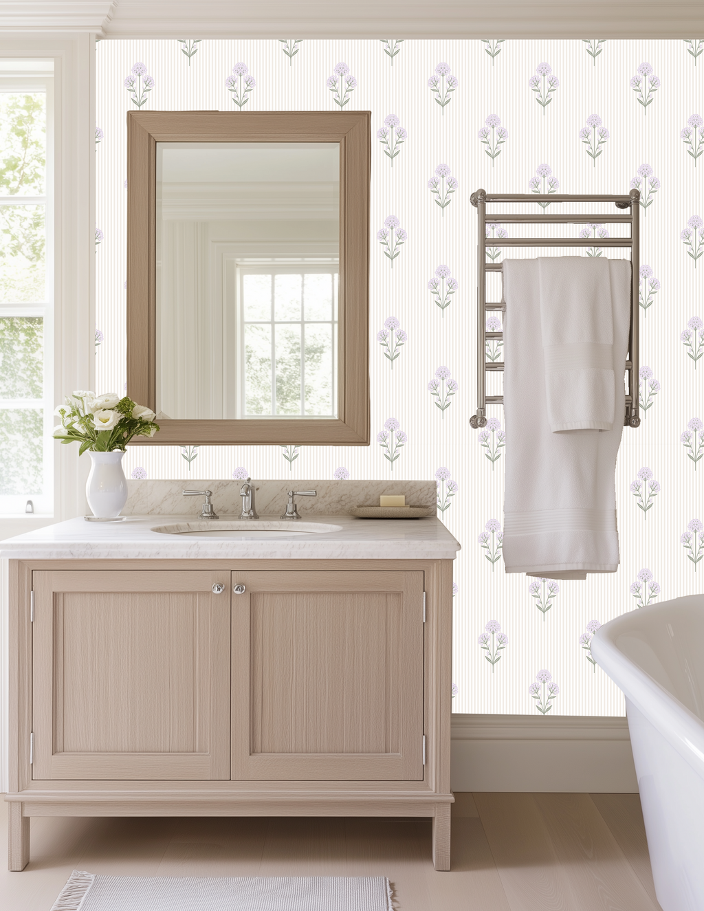 Susannah Floral Peel and Stick Wallpaper in Cream, Pink, and Sage