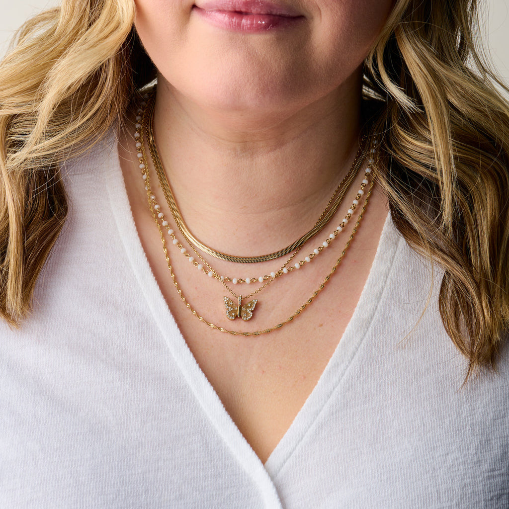Butterfly Pendant Necklace with Crystal Accents, Adjustable Chain
