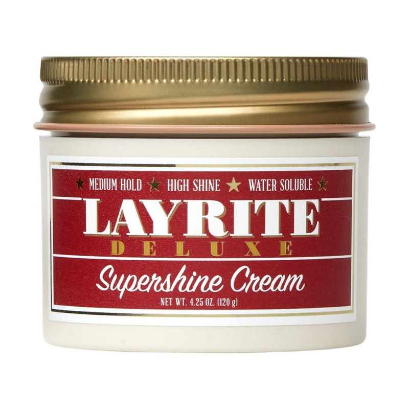 Layrite Deluxe Supershine Cream jar for high shine and all-day hold styling