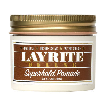 Layrite Deluxe Superhold Pomade tin for high-hold hair styling