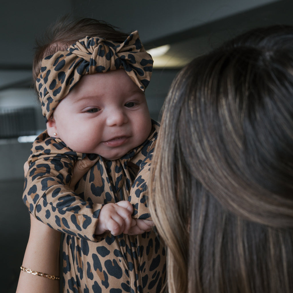Baby Head Wrap with Bow in Leopard Print Bamboo Viscose