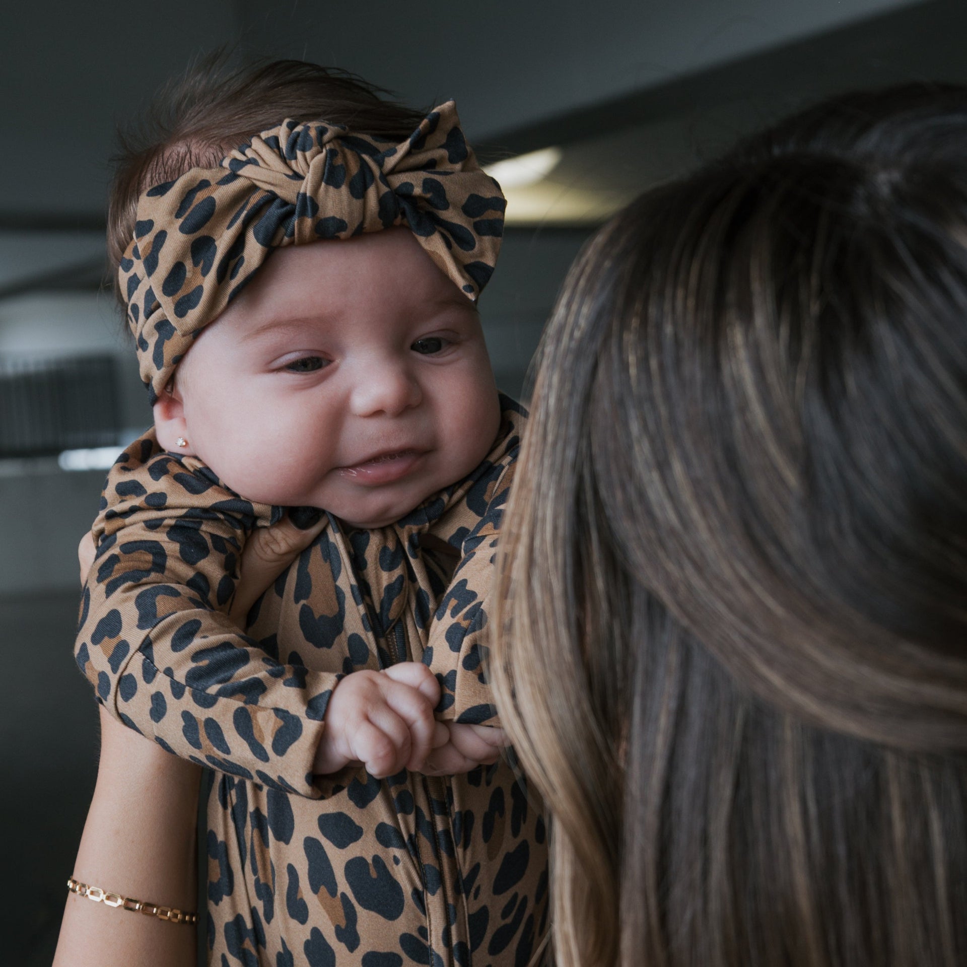 Baby Head Wrap with Bow in Leopard Print Bamboo Viscose