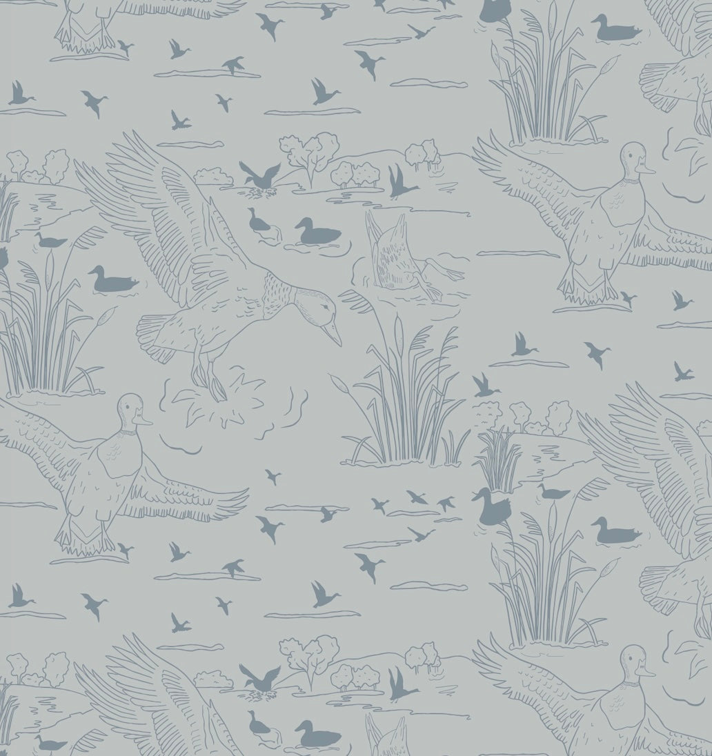 Wallace Patterned Removable Wallpaper in Blue, Olive-Green, White