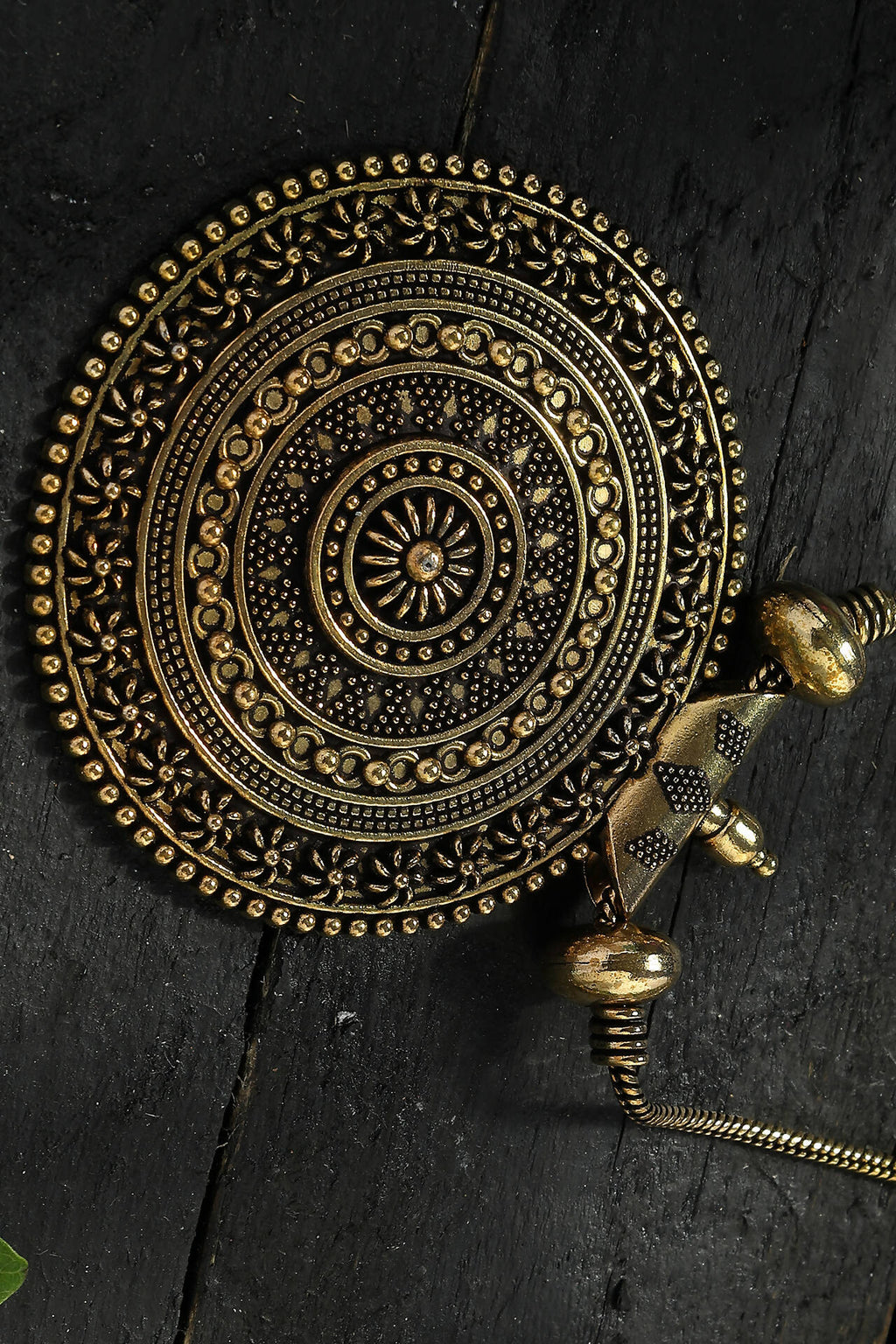 Gold-Polished Oxidised Long Chain Pendant Necklace for Women