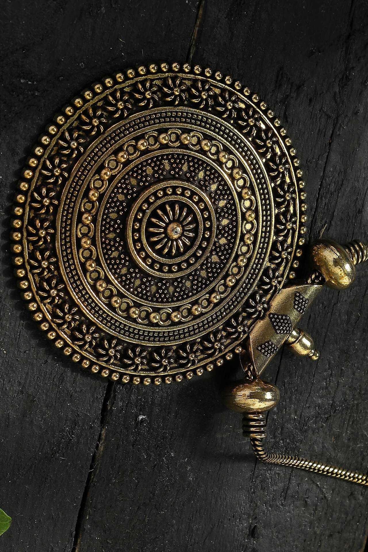 Gold-Polished Oxidised Long Chain Pendant Necklace for Women