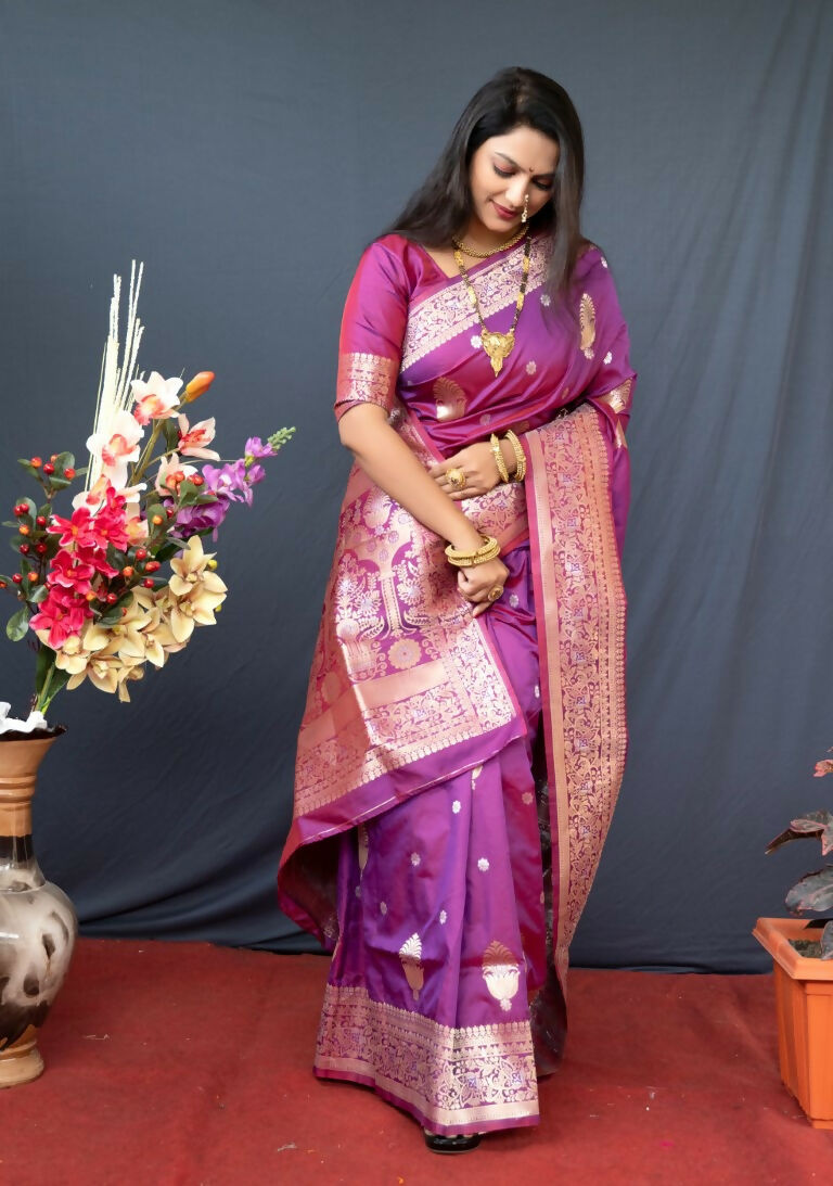 Purple Paithani Silk Zari Woven Saree with Matching Blouse Piece