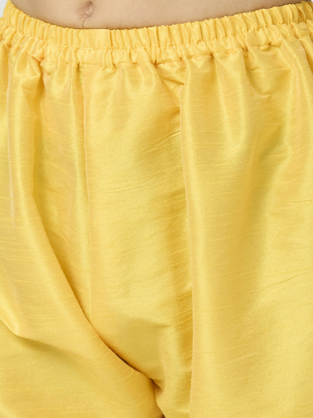 Boys Yellow Chanderi Kurta and Pyjama Set with Traditional Butta