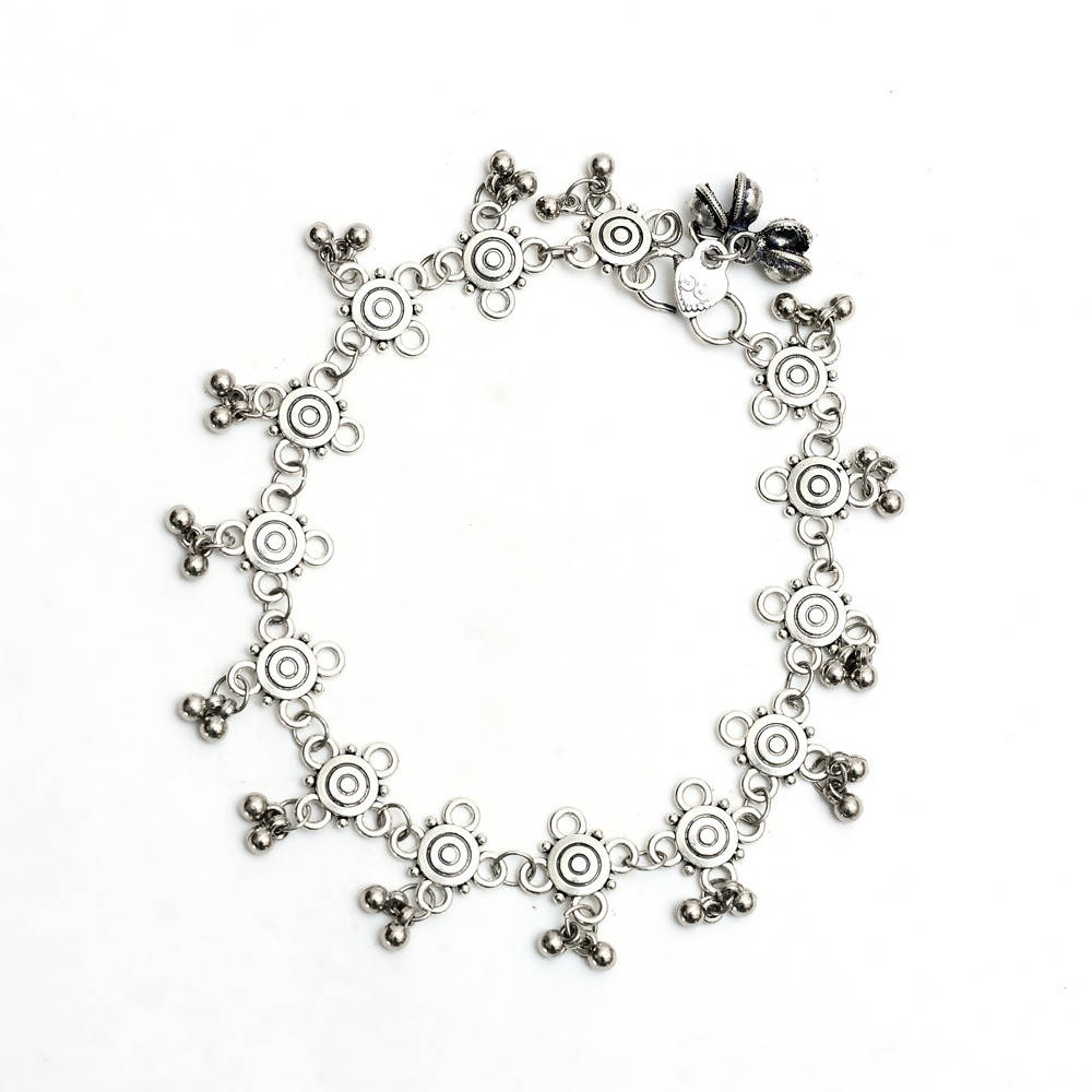 Oxidised Silver Adjustable Anklet Traditional Payal for Women