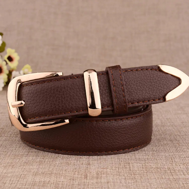 Women's Casual Faux Leather Belt with Gold Tone Alloy Buckle - Image 6