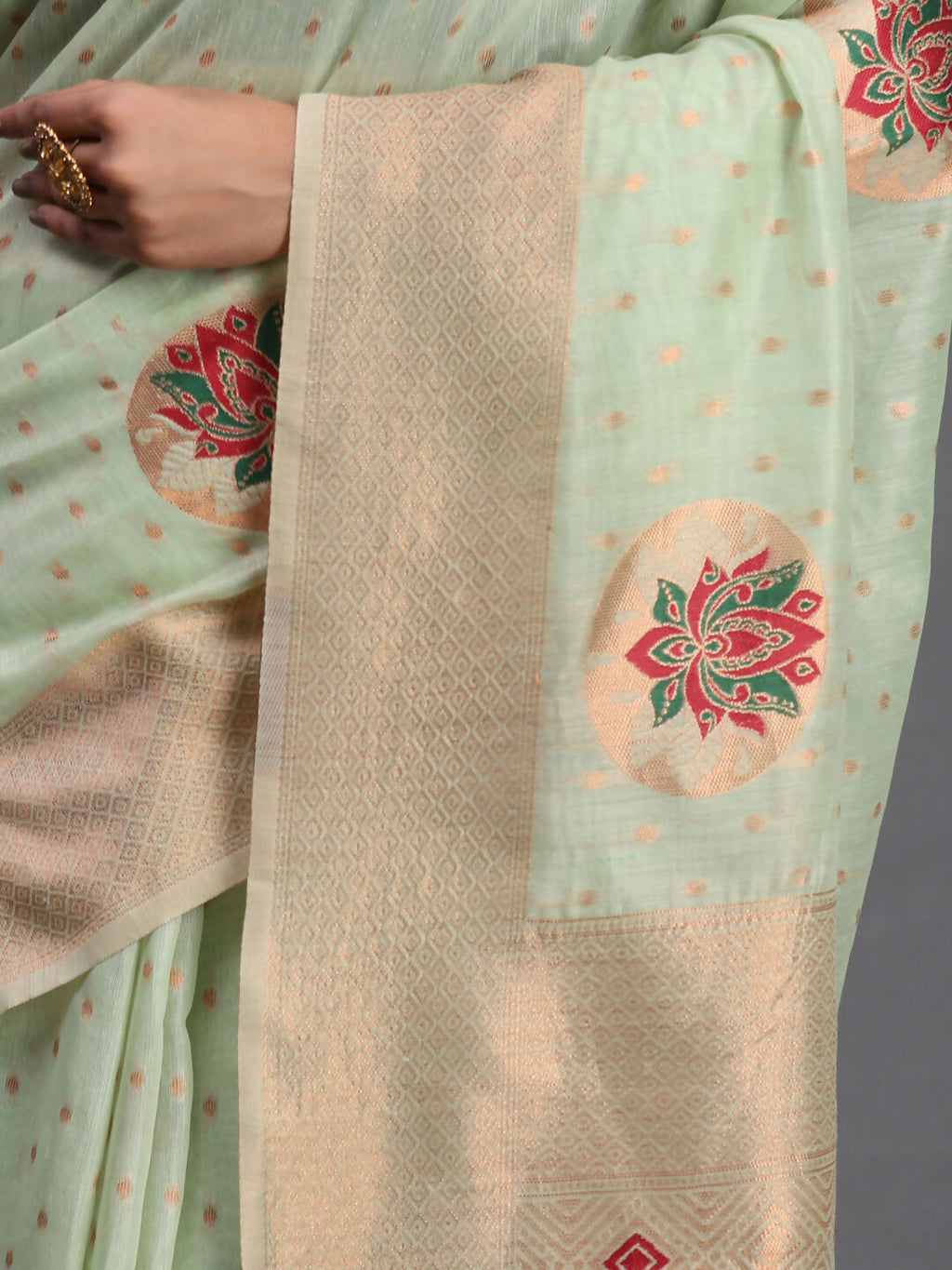 Light Green Linen Cotton Saree with Matching Blouse