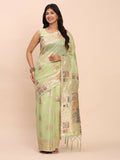 Soft light green linen cotton saree with matching blouse