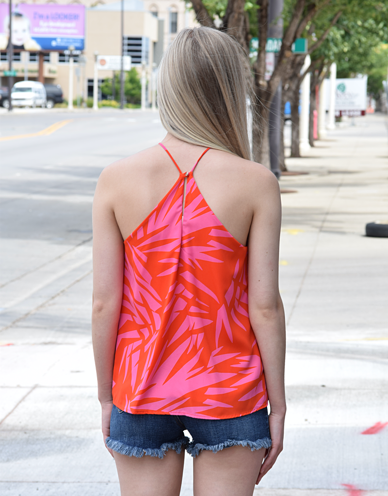 Leaf Print Halter Neck Sleeveless Top for Elegant Summer Style